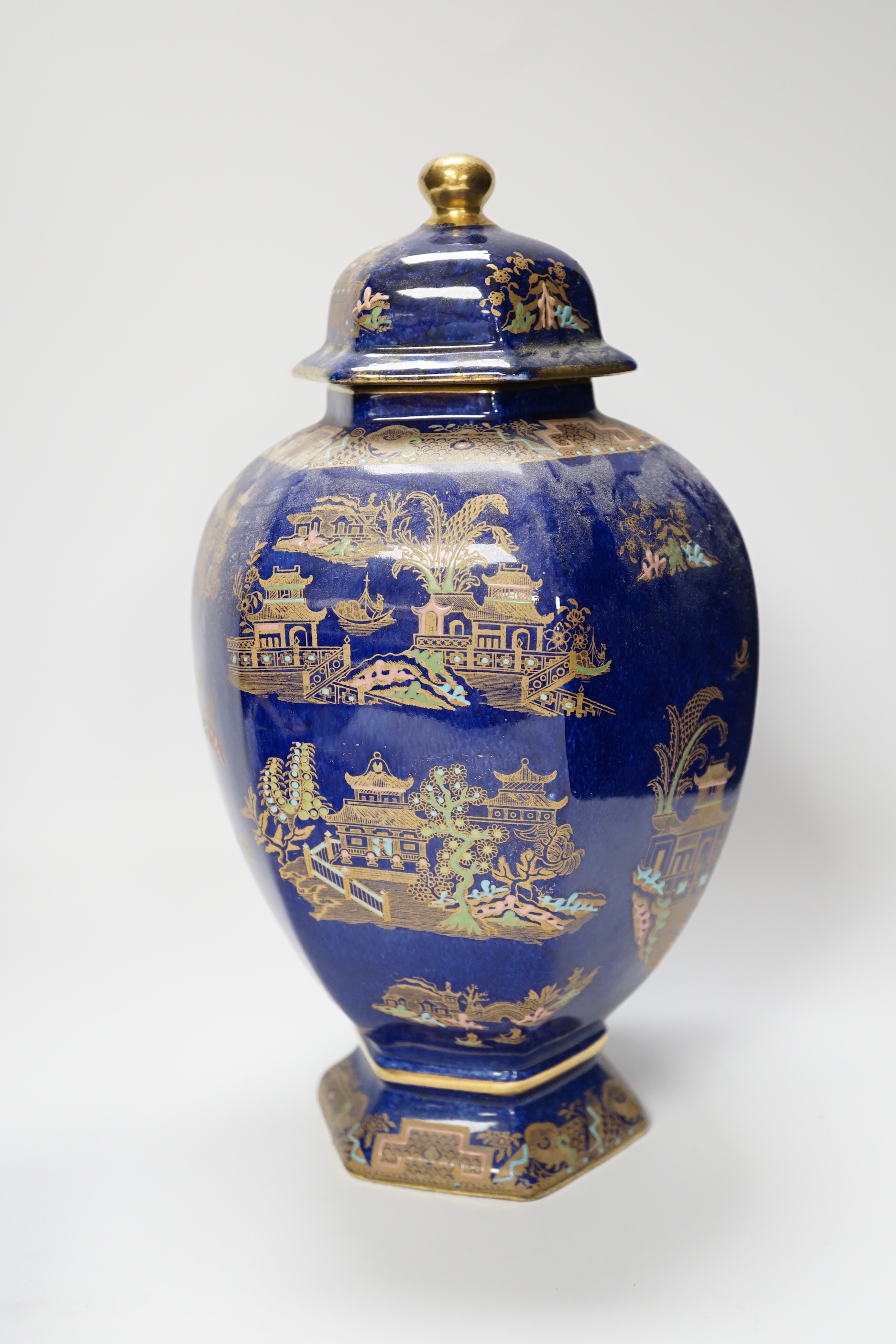 A Carltonware hexagonal vase and a similar boat shaped bowl, vase 28cm high
